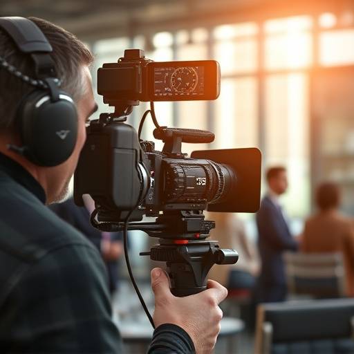Equipo de filmaci√≥n profesional grabando un evento corporativo